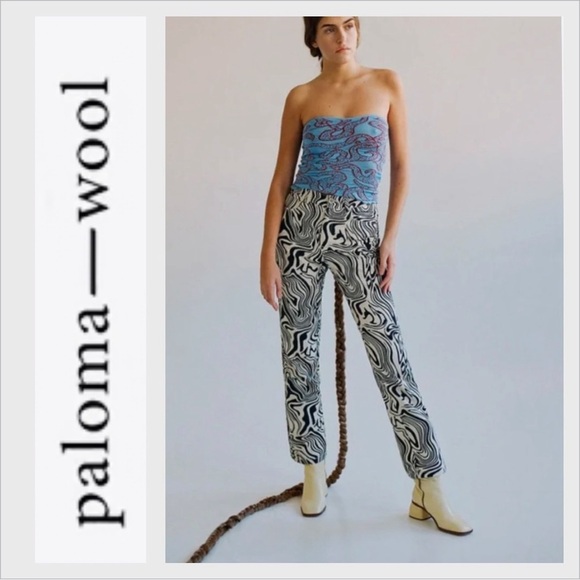 NWOT PALOMA WOOL Kelly Zebra High Waisted Straight Pants US SZ 2 /34 waist 26” - Picture 1 of 15
